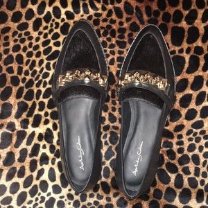 NWOT genuine rabbit fur studded loafer